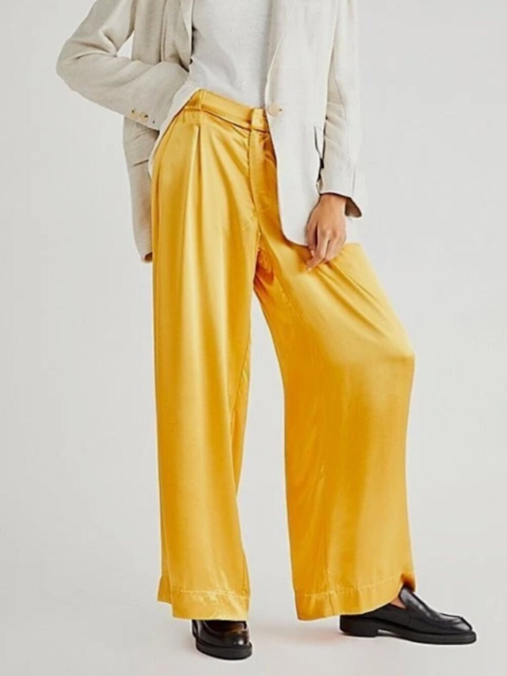 Free People Yellow Satin Wide Leg Pants Size M